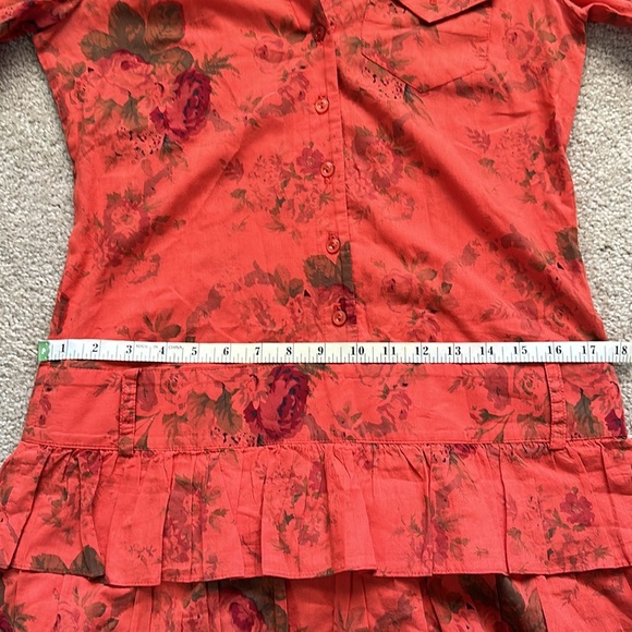 Uncle Frank Button Up Ruffle Orange Cotton Floral Dress Women’s Small Artsy - Picture 6 of 9